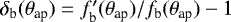 Mathematical equation: $\delta_{\textrm{b}}({\theta}_{\textrm{ap}})=f_{\textrm{b}}^{\prime}({\theta}_{\textrm{ap}})/f_{\textrm{b}}({\theta}_{\textrm{ap}})-1$