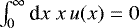 Mathematical equation: $\int_0^{\infty}{\textrm{d}} x\;x\,u(x)=0$