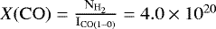 Mathematical equation: $X(\rm CO)=\frac{N_{H_{2}}}{I_{CO(1-0)}}=4.0\times10^{20}$