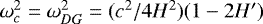 Mathematical equation: $\omega_c^2 = \omega_{DG}^2=(c^2/4H^2)(1-2H')$