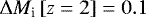 Mathematical equation: $\mathrm{\Delta} M_{\textrm{i}} \left[ z=2\right] = 0.1$