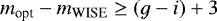 Mathematical equation: $m_{\textrm{opt}} - m_{\textrm{WISE}} \geq \left( g -i \right) + 3$