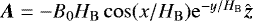 Mathematical equation: $\vec{A} = - B_0 H_{\mathrm{B}} \cos(x/H_{\mathrm{B}})\mathrm{e}^{-y/H_{\mathrm{B}}} \hat{\vec{z}}$