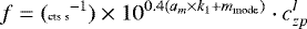 Mathematical equation: \begin{equation*} {\tiny f = (\textrm{cts}\,\textrm{s}^{-1}) \times 10^{0.4(a_m \times k_1 + m_{\textrm{mode}})} \cdot c_{zp}^{l} }\end{equation*}