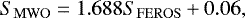 Mathematical equation: $S_\mathrm{MWO} = 1.688 S_\mathrm{FEROS} + 0.06,$