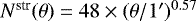 Mathematical equation: $N^{\textrm{str}}(\theta)=48 \times (\theta/1{}^{\prime})^{0.57}$