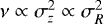 Mathematical equation: $\nu \propto \sigma_z^2 \propto \sigma_R^2$