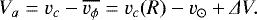 Mathematical equation: \begin{equation*} V_a = v_c - \overline{v_{\phi}} = v_c(R) - v_{\odot} + {{\Delta}} V.\end{equation*}