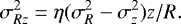 Mathematical equation: \begin{equation*} \sigma_{Rz}^2 = \eta (\sigma_R^2 - \sigma_z^2) z/R.\end{equation*}