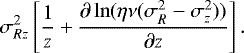 Mathematical equation: \begin{equation*} \sigma_{Rz}^2 \left[ \frac{1}{z} + \frac{\partial \ln(\eta\nu (\sigma_R^2-\sigma_z^2))}{\partial z} \right].\end{equation*}
