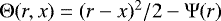 Mathematical equation: $\mathrm{\Theta}({r},{x})=({r}-{x})^{2}/2-\mathrm{\Psi}({r})$