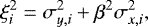 \begin{equation*} \xi^2_{i} = \sigma_{y,i}^2 + \beta^2 \sigma_{x,i}^2, \end{equation*}
