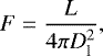 Mathematical equation: \begin{equation*}{ F = \frac{L}{4 \pi D_{\textrm{l}} ^2},} \end{equation*}