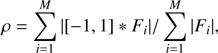 Mathematical equation: $$ \rho \sum_{i=1}^M\left|{\left[-\mathrm{1,1}\right]}^{*}{F}_i\right|/\sum_{i=1}^M|{F}_i|, $$