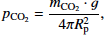 \begin{equation*} p_{\textrm{CO_2}} = \frac{m_{\textrm{CO_2}} \cdot g} { 4 \pi R_{\textrm{p}}^2 }, \end{equation*}