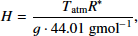 \begin{equation*} H = \frac{T_{\textrm{atm}} R^{*}}{g \cdot 44.01~\textrm{g} \textrm{{mol}^{-1}}}, \end{equation*}