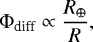 \begin{equation*}{\mathrm{\Phi}}_{\textrm{diff}} \propto \frac{R_{\oplus}}{R}, \end{equation*}
