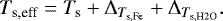 \begin{equation*} T_{\textrm{s,eff}} = T_{\textrm{s}} + {\mathrm{\Delta}}_{T_{\textrm{s,Fe}}} + {\mathrm{\Delta}}_{T_{\textrm{s,H2O}}}.\nonumber \end{equation*}