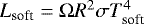 Mathematical equation: $L_{\textrm{soft}} = \mathrm\Omega R^2 \sigma T^4_{\textrm{soft}}$