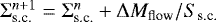 ${\mathrm{\Sigma}}_{\textrm{s.c.}}^{n+1}={\mathrm{\Sigma}}_{\textrm{s.c.}}^n+{\mathrm{\Delta}} M_{\textrm{flow}}/S_{\textrm{s.c.}}$