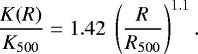 \begin{equation*} \frac{K(R)}{K_{500}} = 1.42 \; \left(\frac{R}{R_{500}} \right)^{1.1}.\end{equation*}