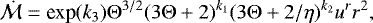 Mathematical equation: \begin{equation*} {\dot{\cal M}}=\mbox{exp}(k_3) \mathrm{\Theta}^{3/2}(3\mathrm{\Theta}+2) ^{k_1} (3\mathrm{\Theta}+2/\eta)^{k_2}u^rr^2,\end{equation*}