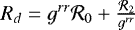 Mathematical equation: $R_d=g^{rr} {\cal R}_0+\frac{{\cal R}_2}{g^{rr}}$