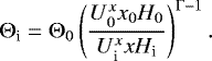 Mathematical equation: \begin{equation*} \mathrm{\Theta}_{\textrm{i}}=\mathrm{\Theta}_0\left(\frac{U^x_0x_0H_0}{U^x_{\textrm{i}} xH_{\textrm{i}}}\right)^{\mathrm{\Gamma}-1}.\end{equation*}