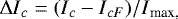 Mathematical equation: \begin{align*} \mathrm{\Delta} I{_c} = (I{_c} -I{_{cF}}) / I{_{\textrm{max,}}} \end{align*}