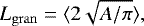 \begin{equation*} L_{\mathrm{gran}} = \langle 2 \sqrt{{A}/{\pi}} \rangle, \end{equation*}