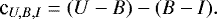 Mathematical equation: \begin{equation*} \textrm{c}_{U,B,I} = {(U-B) - (B-I).}\end{equation*}