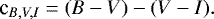 Mathematical equation: \begin{equation*} \textrm{c}_{B,V,I} = {(B-V) - (V-I) .}\end{equation*}
