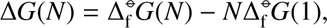 $$ {\Delta G}(N)={\Delta }_f^{\ominus}G(N)-N{\Delta }_f^{\ominus}G(1), $$