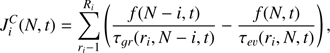 $$ {J}_i^C(N,t)=\sum_{{r}_i-1}^{{R}_i}(\frac{f(N-i,t)}{{\tau }_{{gr}}({r}_i,N-i,t)}-\frac{f(N,t)}{{\tau ev}({r}_i,N,t)}), $$