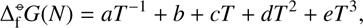 $$ {\Delta }_f^{\ominus}G(N)=a{T}^{-1}+b+{cT}+d{T}^2+e{T}^3, $$