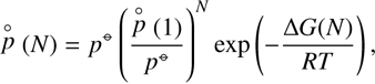 $$ \stackrel{\circ }{p}(N)={p}^{\circ }{(\frac{\stackrel{\circ }{p(1)}}{{p}^{\circ }})}^N\mathrm{exp}(-\frac{{\Delta G}(N)}{{RT}}), $$