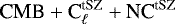 Mathematical equation: $\textrm{CMB} + \textrm{C}_{\ell} ^{\text{tSZ}} + \text{NC}^{\text{tSZ}}$