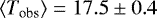 Mathematical equation: $\left\langle T_{\textrm{obs}} \right\rangle = 17.5 \pm 0.4$