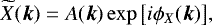 Mathematical equation: \begin{equation*}\widetilde{X}(\boldsymbol{k})=A(\boldsymbol{k})\exp{\left[i\phi_X(\boldsymbol{k})\right]}, \end{equation*}
