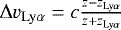 $\mathrm{\Delta} v_{\mathrm{Ly}\alpha}=c\frac{z-z_{\mathrm{Ly}\alpha}}{z+z_{\mathrm{Ly}\alpha}}$