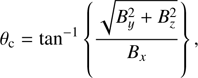 Mathematical equation: $$ {\theta }_{\mathrm{c}}={\mathrm{tan}}^{-1}\left\{\frac{\sqrt{{B}_y^2+{B}_z^2}}{{B}_x}\right\}, $$