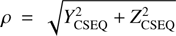 Mathematical equation: $ \rho =\sqrt{{Y}_{\mathrm{CSEQ}}^2+{Z}_{\mathrm{CSEQ}}^2}$