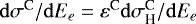$\mathrm{d}\sigma^{\textrm{C}}/\mathrm{d} E_{e}=\varepsilon^{\textrm{C}}\mathrm{d}\sigma^{\textrm{C}}_{\textrm{H}}/\mathrm{d} E_{e}$