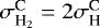$\sigma_{\textrm{H}_{2}}^{\textrm{C}}=2\sigma_{\textrm{H}}^{\textrm{C}}$