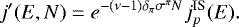 \begin{equation*}j'(E,N)=e^{-(\nu-1)\delta_{\pi}\sigma^{\pi} N}j_{p}^{\textrm{IS}}(E). \end{equation*}