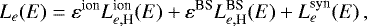 \begin{equation*}L_{e}(E)=\varepsilon^{\textrm{ion}}L_{e,\textrm{H}}^{\textrm{ion}}(E)+\varepsilon^{\textrm{BS}}L_{e,\textrm{H}}^{\textrm{BS}}(E)+L_{e}^{\textrm{syn}}(E)\,, \end{equation*}