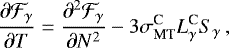\begin{equation*}\frac{\partial{\cal F}_{\gamma}}{\partial T}=\frac{\partial^{2}{\cal F}_{\gamma}}{\partial N^{2}} -3\sigma_{\textrm{MT}}^{\textrm{C}}L_{\gamma}^{\textrm{C}}S_{\gamma}\,, \end{equation*}