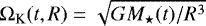 $\mathrm{\Omega}_{\textrm{K}}(t,R) = \sqrt{GM_{\star}(t)/R^3}$