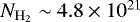 Mathematical equation: $N_{\mathrm{H}_2}\sim4.8\times10^{21}$