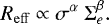 Mathematical equation: \begin{equation*} R_{\mathrm{eff}} \propto \sigma^{\alpha} \ \mathrm{\Sigma}_{e}^{\beta}.\end{equation*}